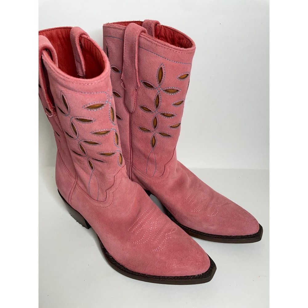 Anthropologie Planet Cowboy Pink Suede Peewee Western Boots Size 9 - Picture 4 of 13